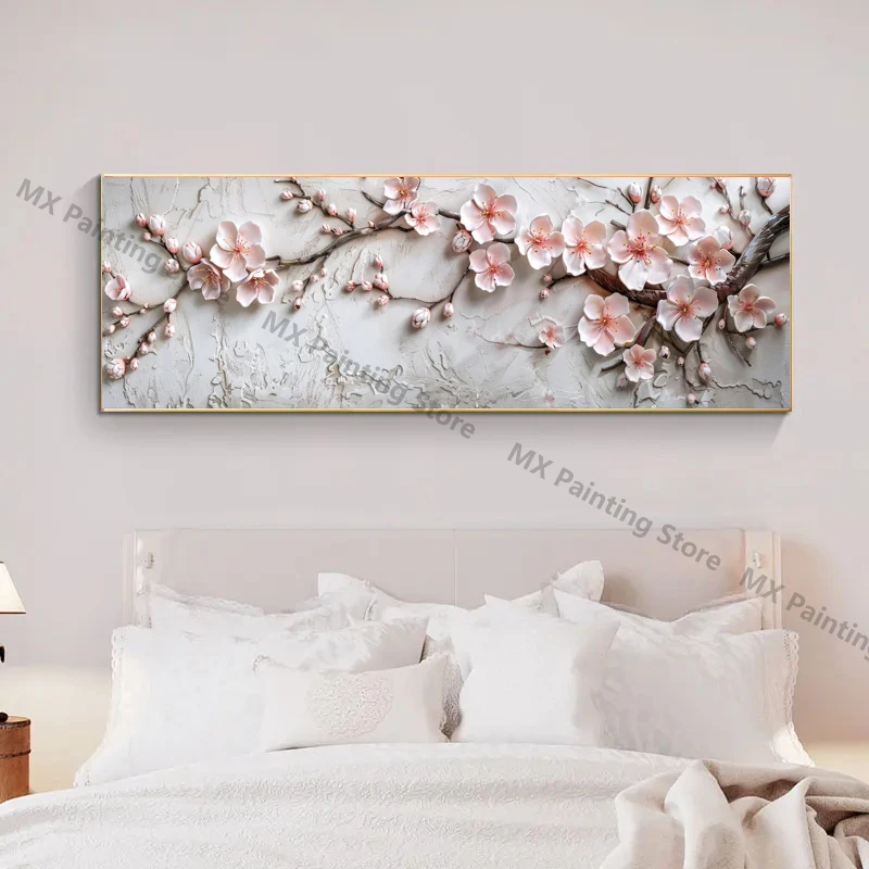 2d Flat Elegant Pink Cherry Blossom Flowers On Branches Poster,Abstract Floral Canvas Paintings,Home Decor Gift No Framed Pictur