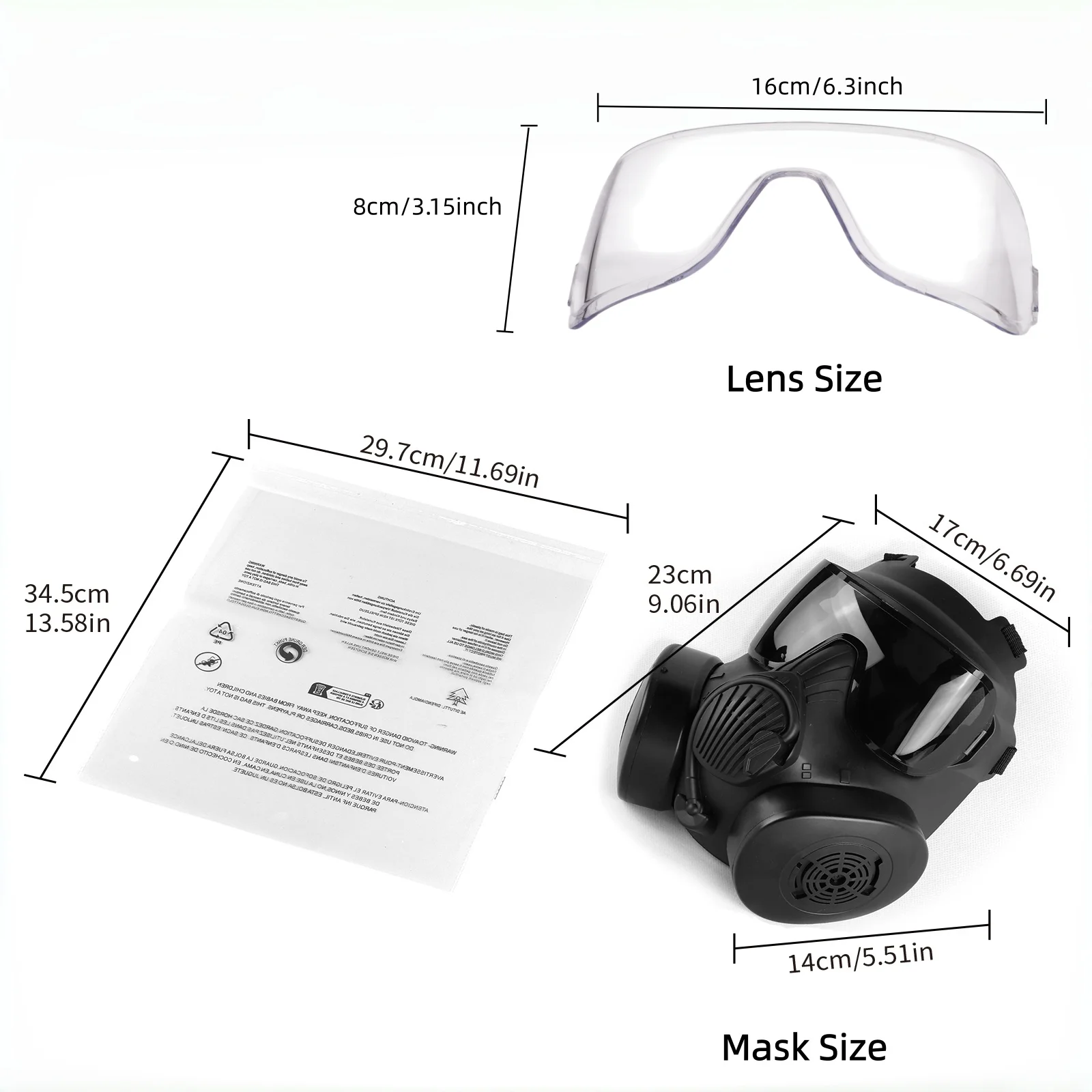 M50 Tactical Mask Set  Gray Lens And Replacement  Clear Lens, TPE Breathable for CS,Cosplay,Adjustable Strap Festival Gift