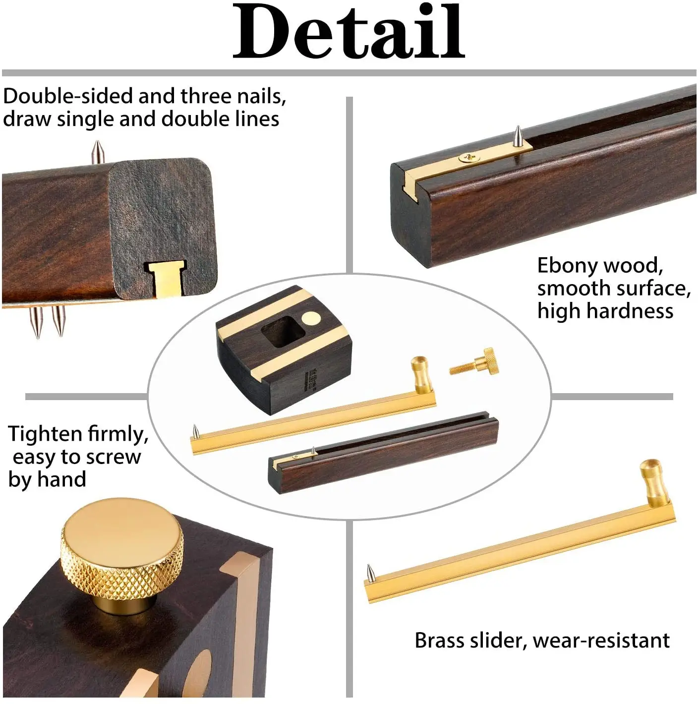 Binoax Marking Gauge EnPoint Ebony Mortise Square Gauge 165 mm Sliding Mark Scraper with Brass Screw Type Woodworking
