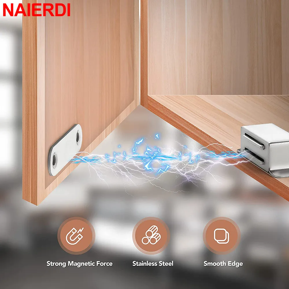 NAIERDI 4/6/8 Pack Magnetic Door Catch Stainless Steel Silver Kitchen Cabinet Catches Magnet Latches for Door Cupboard Closures