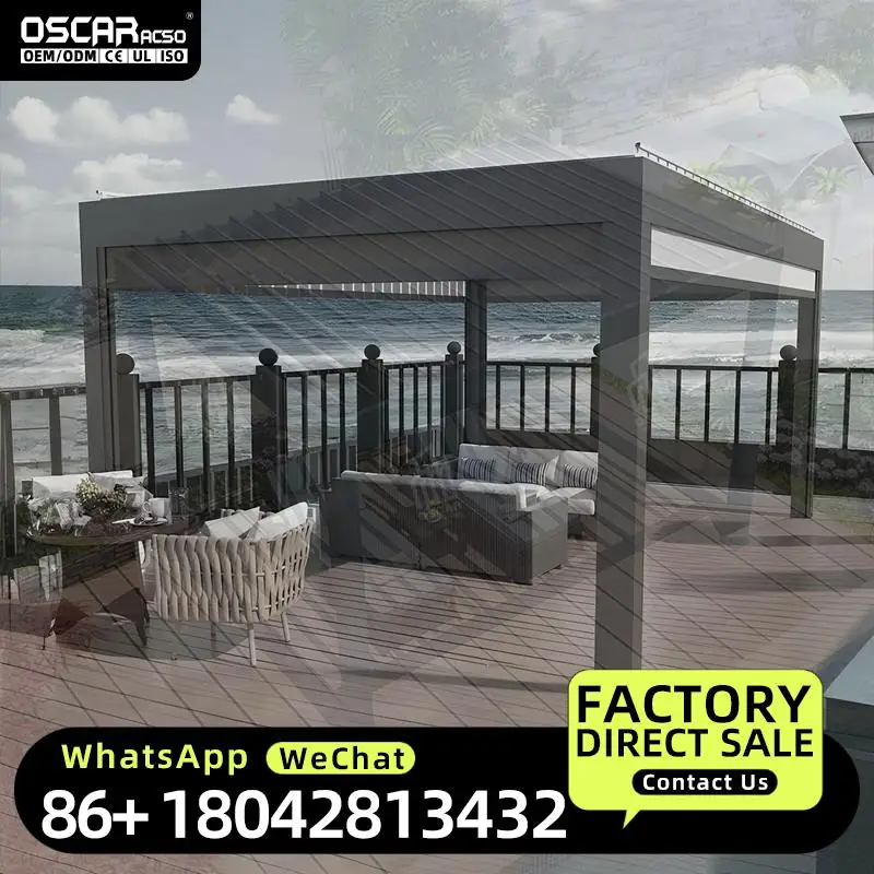 4x5 Meter Bioclimatic Shading Structure Aluminium Frame Powder Coated 18 Square Meters Weather Resistant Wood Outdoor Patio Gard