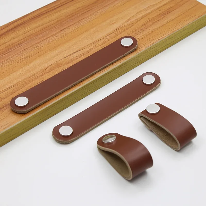 Leather Furniture Handles Single Hole 96mm 128mm for Cabinet Wardrobe Drawer Pulls Cross Brown Luggage Bag Handle