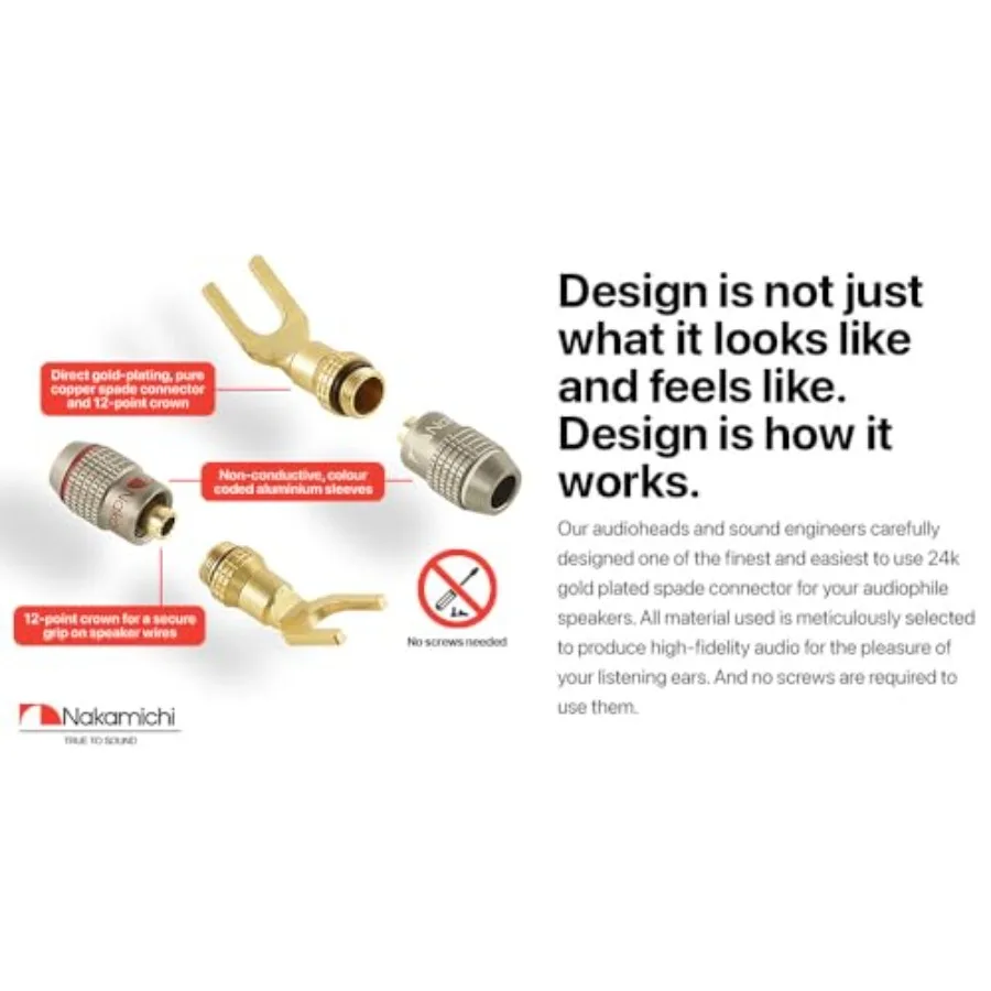 FanLock Excel Series 24k Gold Plated Spade Connector Banana Plug 10 AWG - 18 AWG Gauge Size 4mm for Speakers Amplifier Hi-Fi Ho view 5