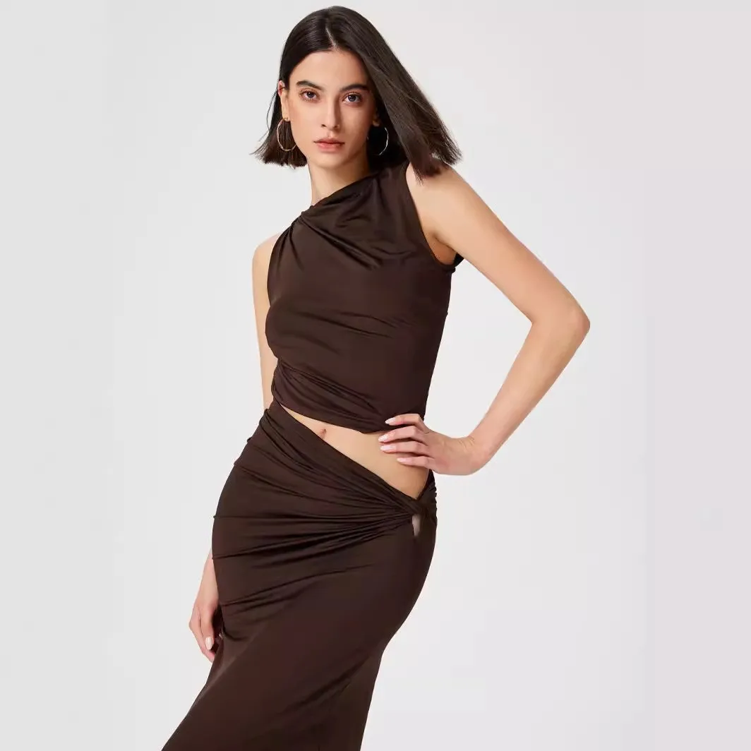 Two Set Sleeveless Set Maxi Length Sexy with No Sleeve Sexy Lolita Style Skirt Sweater Long Skirt Spring for Women