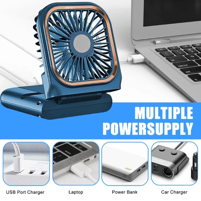 Портативный USB-вентилятор Складной 3-скоростной перезаряжаемый вентилятор Встроенный аккумулятор емкостью мАч