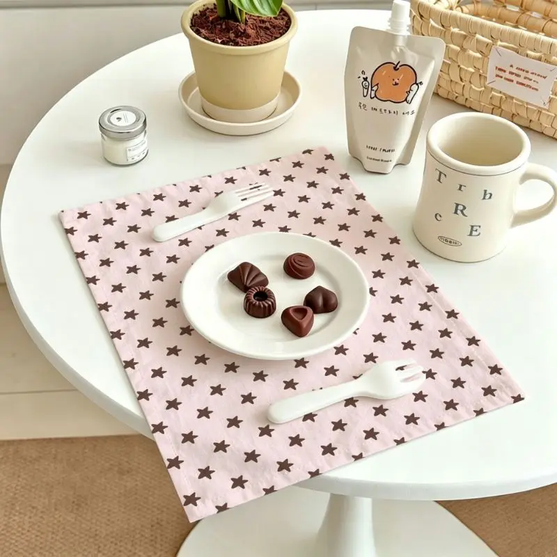 VIKAMA Brown Polka Dot Lucky Smile Placemat Dining Mat Table Pad Kitchen Decor Home Tabletop Kawaii Gift Durable Cozy Aesthetic