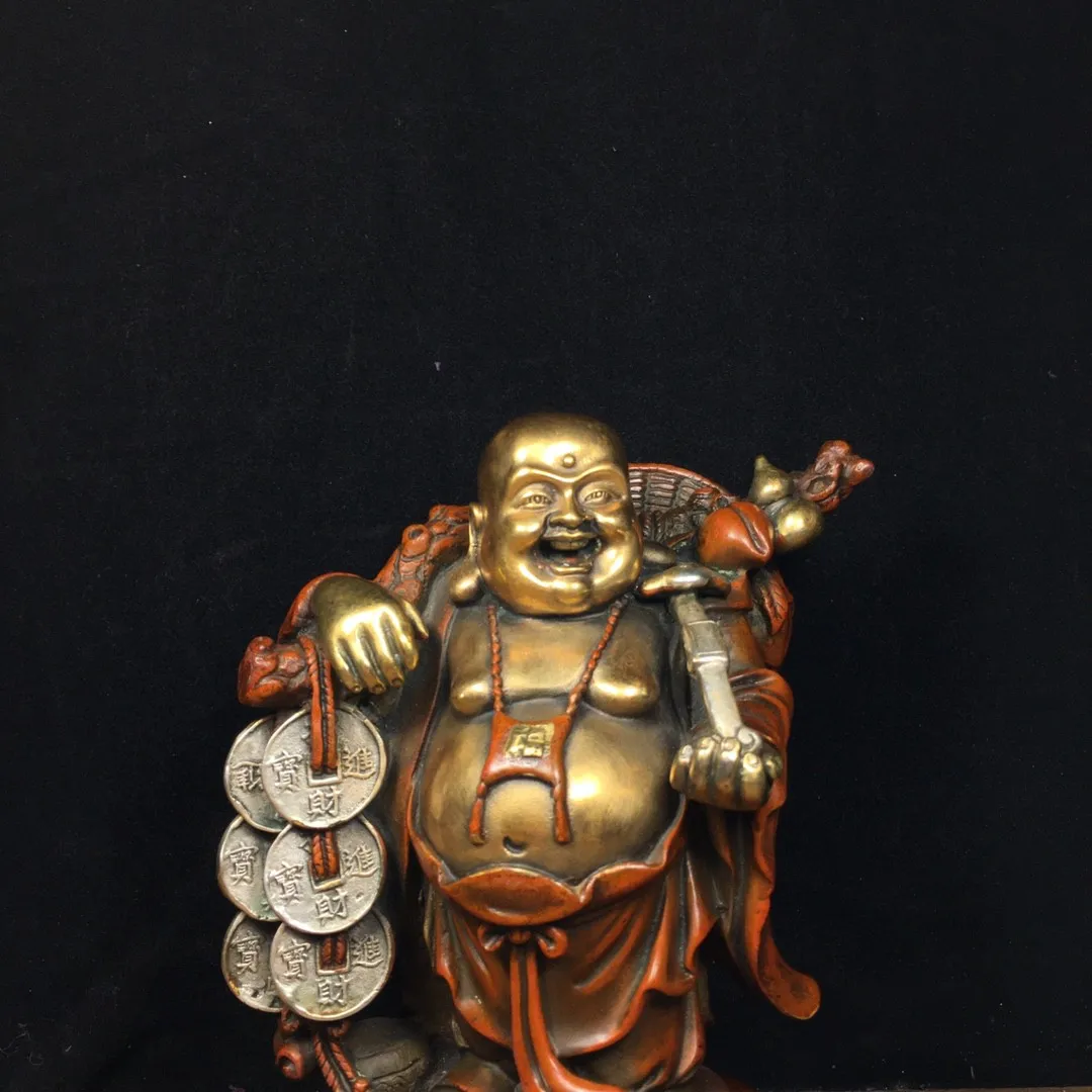 Nepalese Tibetan Fax Old Purple Copper Buddha Pure Copper Gilded Gold and Silver Maitreya Laughing Yuanbao Buddha Home Buddha Ha