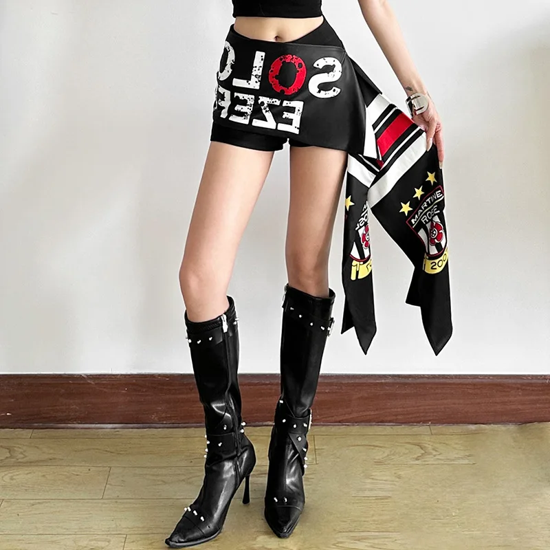 

Summer 2025 Women's Street Fashion Slim Fit Letter Print High Waist Skirt Personality Waist Seal Knitted Thin Polyester