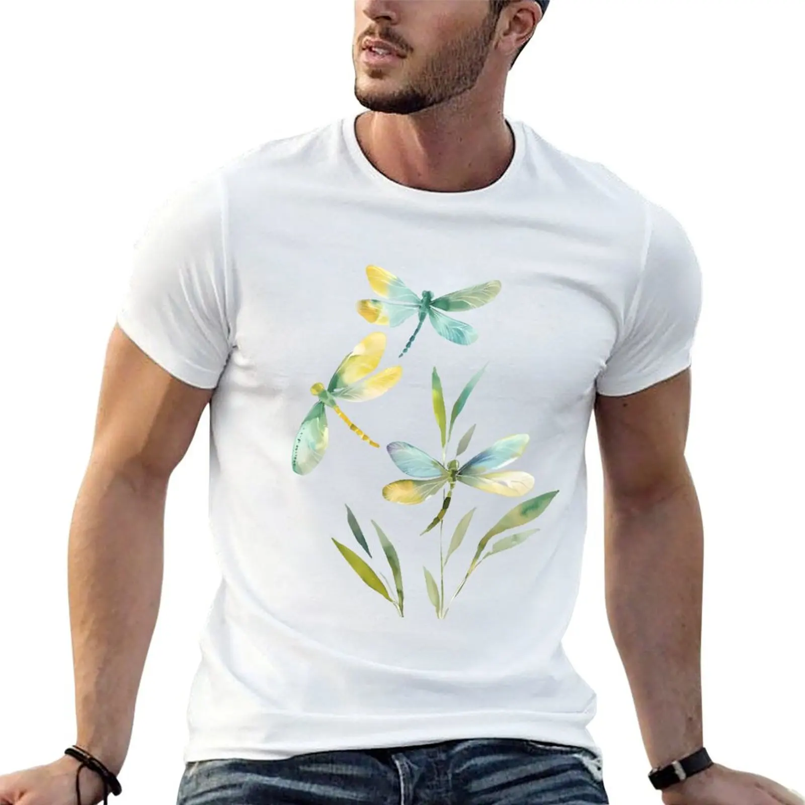 T-shirt Tranquil Dragonfly Dance pour homme, t-shirt décontracté en coton épais, t-shirt essentiel