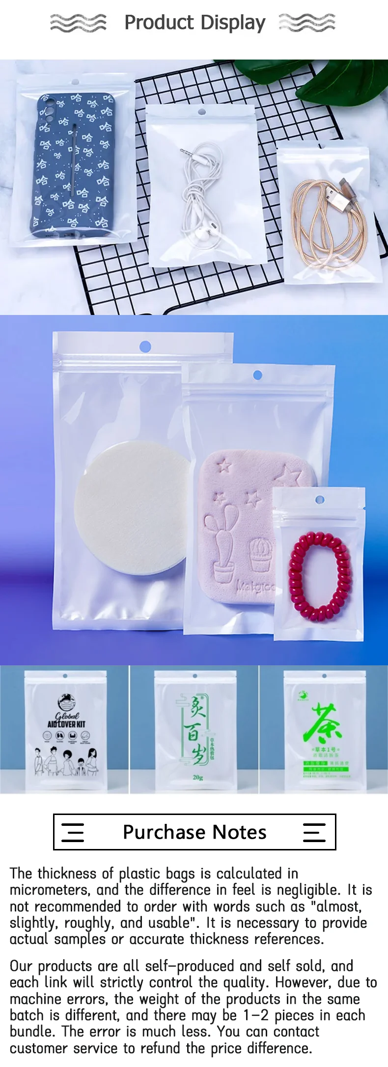 100 weiße Perlenfolien-Ziplock-Beutel, kleine, durchsichtige Verpackungsbeutel für digitale Accessoires, mit individuell bedrucktem Logo – Detail 5