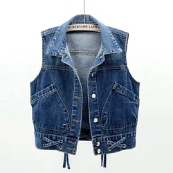 2025 Short Denim Vest Women Spring Autumn Korean Fashion Solid color Sleeveless Jacket Female Casual Jeans Waistcoat Ladies T373