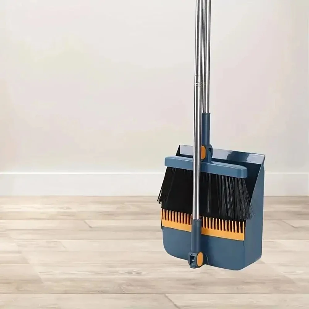 2 in 1 Broom and Dustpan Set with Long Handle, Extended Comb Teeth, Durable Sweeping Kit for Home Office Dorm Cleaning, Includes