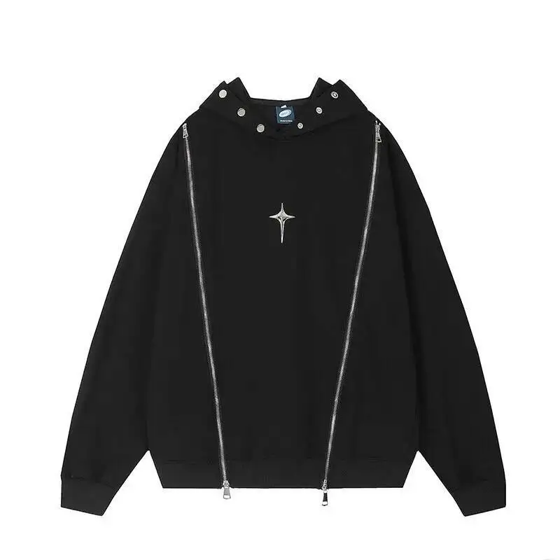 

Unsiex Sweatshirt Autumn Winter Unisex Sweater Double Zip Hoodie Vintage Unique Design Niche Hooded Outerwear Sweatshirt