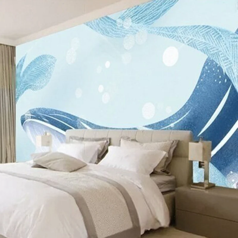 Customized Wall Mural - Hand-Painted Cartoon Whale Pattern Wallpaper for Kid's Room Bedroom Wall Decor Printing Home Decor