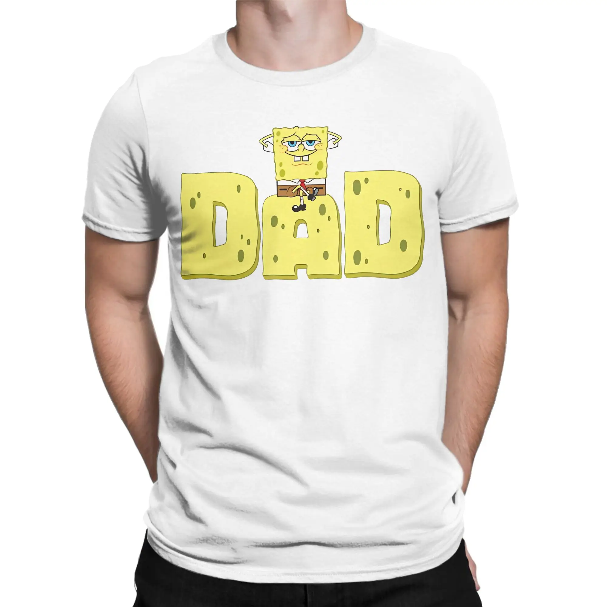 Spongebobs Sponge Dad T Shirt Men 100% Cotton Vintage T-Shirts Crewneck  Tees Short Sleeve Tops Printing