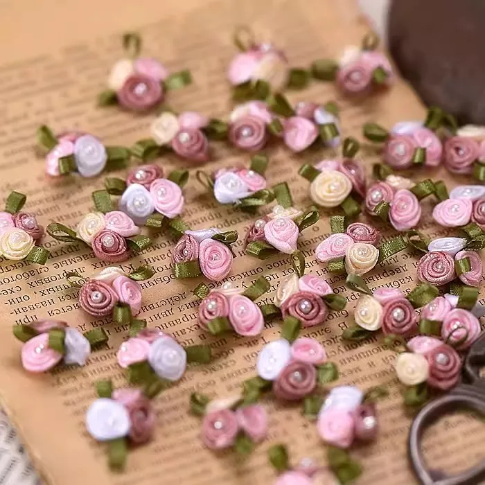 Ribbon Flower hand sewn three color flower clothing accessories headdress handmade DIY decal materials