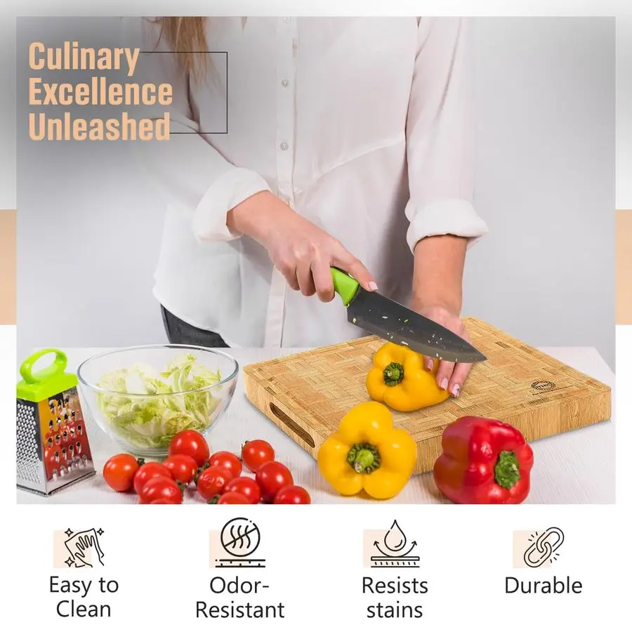 لوح تقطيع من الخيزران للحبوب النهائية احترافي، أقدام مطاطية غير قابلة للانزلاق