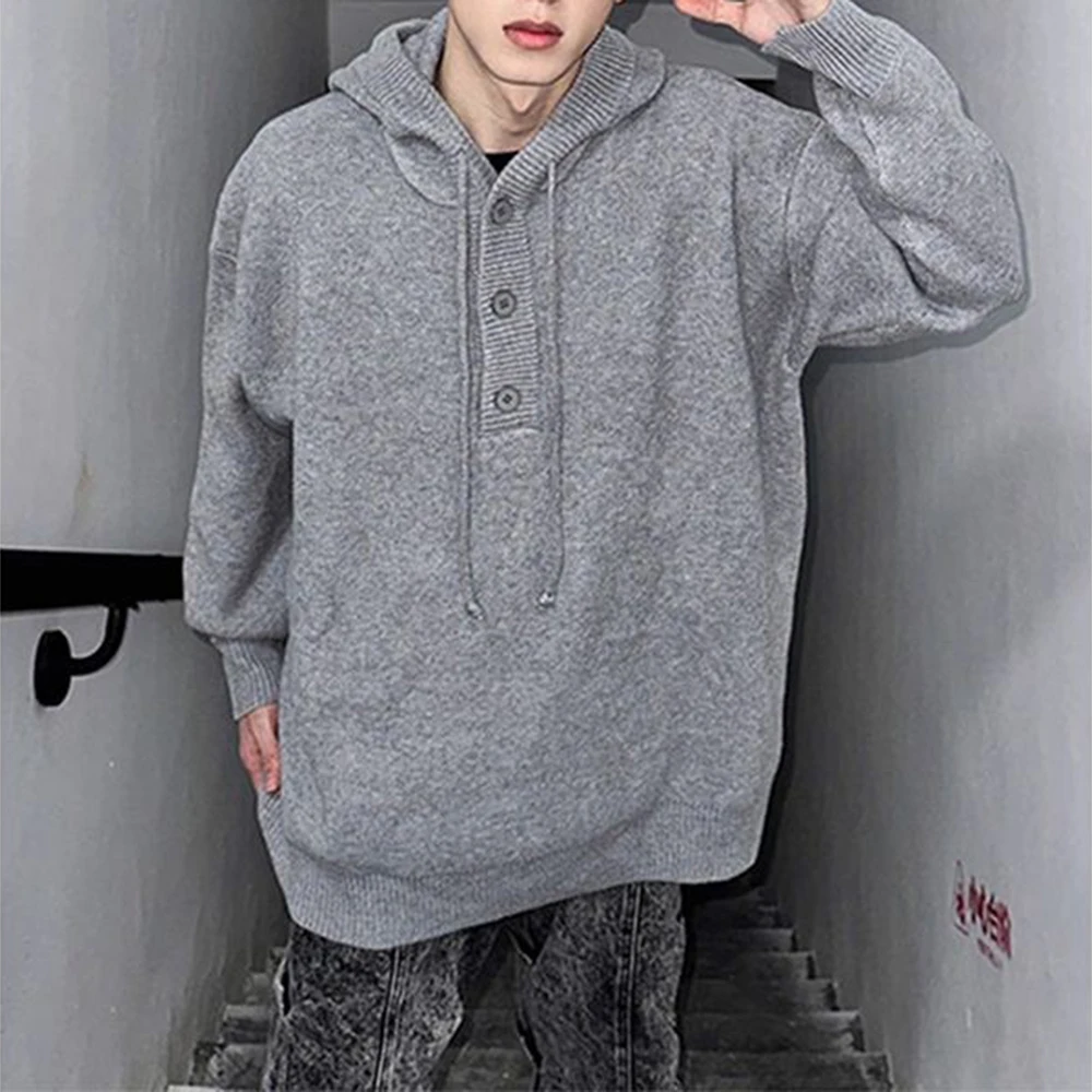 Korean Street Fashion Solid Color Single-Breasted Hooded Sweater Jacket Unisex Autumn And Winter New Loose Couple Sweater Men