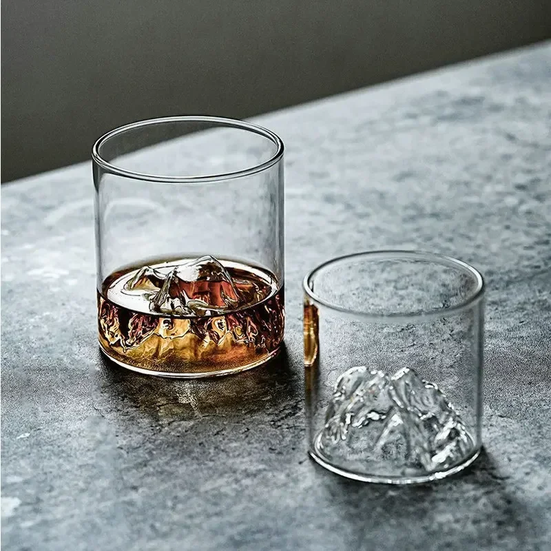 Japan 3D Mountain Whiskey Glass Glacier Old Fashioned Whisky Rock Glasses Whiskey-glass Wooden Gift Box Vodka Cup Wine Tumbler