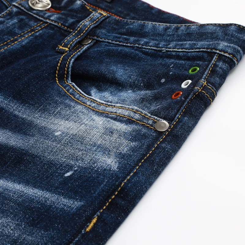 

Y2K модные новые мужские джинсы окрашенные ностальгические перфорированные синие джинсы High Street хип-хоп брендовые брюки Hombre