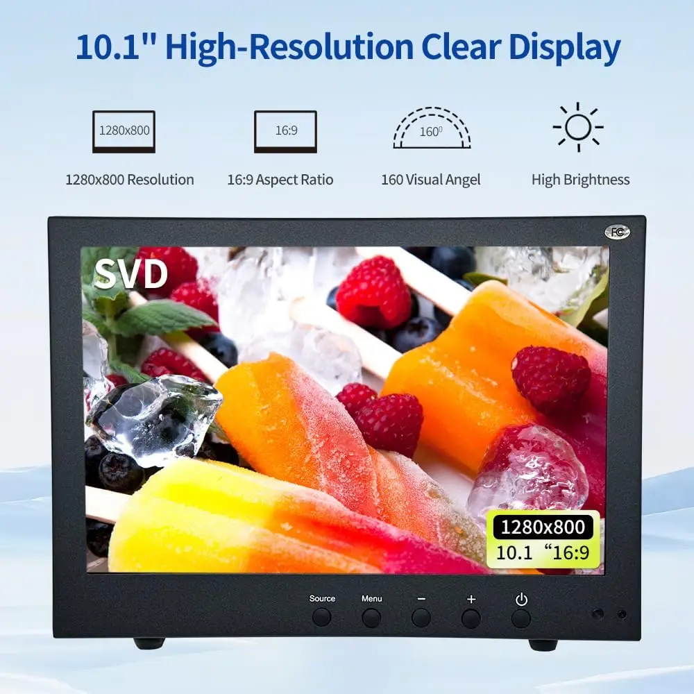 SVD 10.1 Inch Full HD 2 Mega Pixel Metal Frame with varsatile Metal Mount, Industrial Monitor for RV Boat CCTV, Support HDMI BNC
