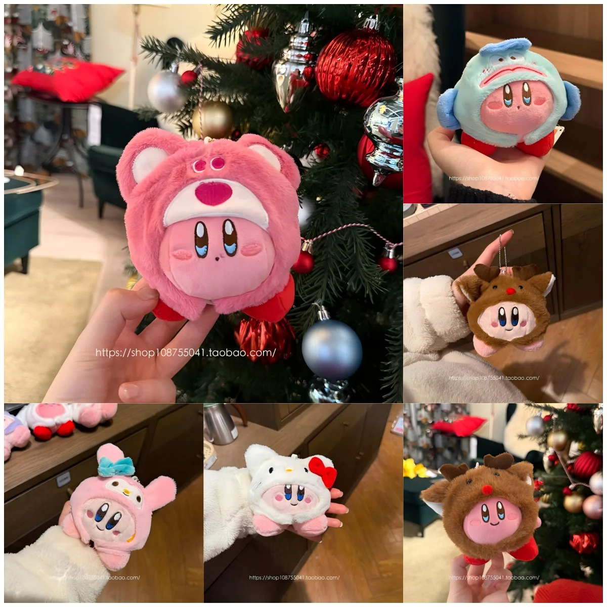 8CM Christmas Kirby Cute Plush Doll Key Pendant Cartoon Ornament Star Kirby Super Cute Gift