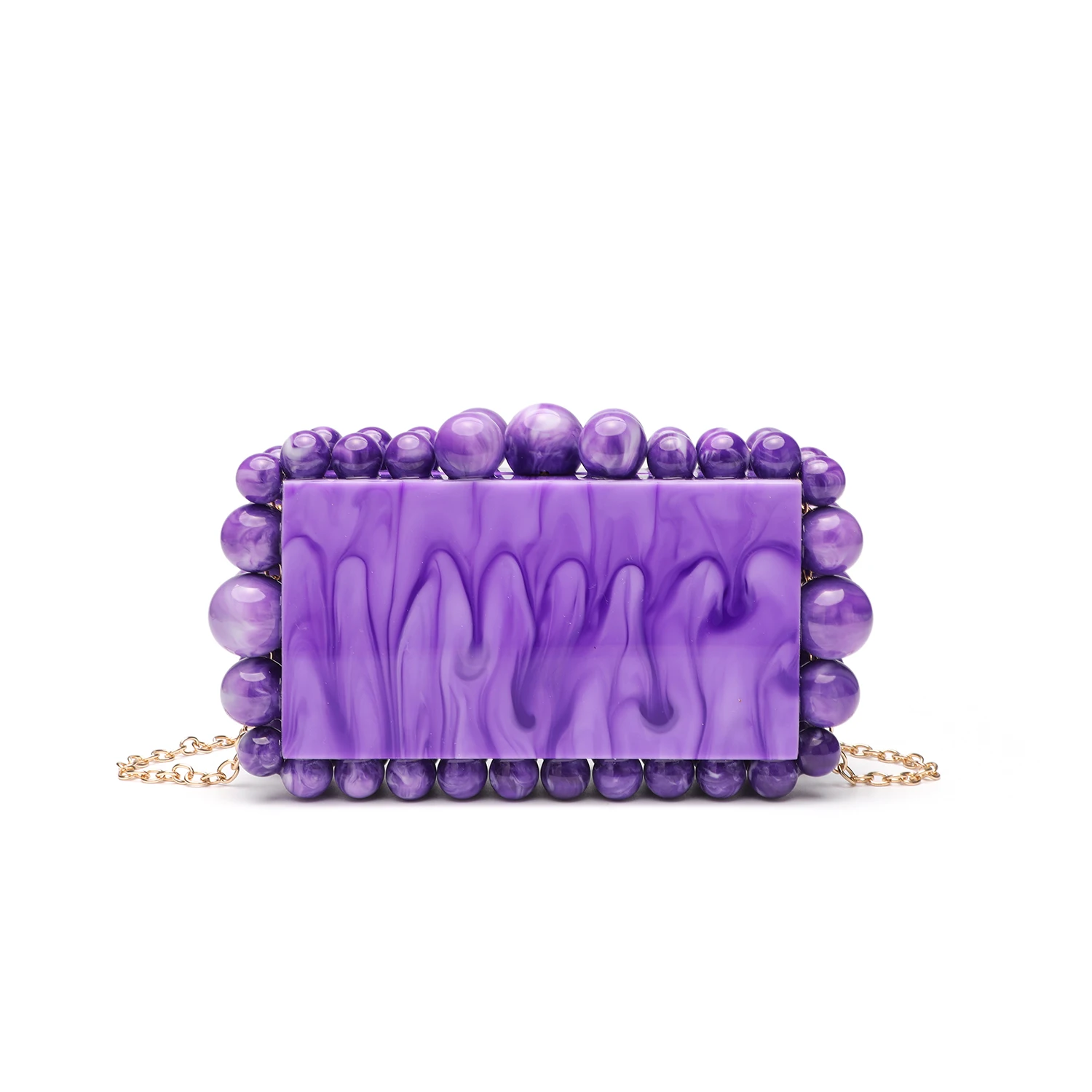

Marble Acrylic Clutch Bag with Beaded Strap - Candy Color Shoulder Crossbody Purse, Trendy Women's Wedding Party Evening Handbag