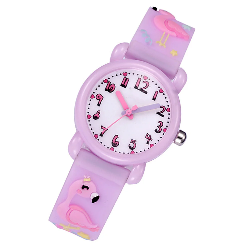 1Pcs Light Purple Cartoon Watch 3D Flamingo Artwork Waterproof Scratch Resistant Strap Comfortable Fit Fashion Wrist