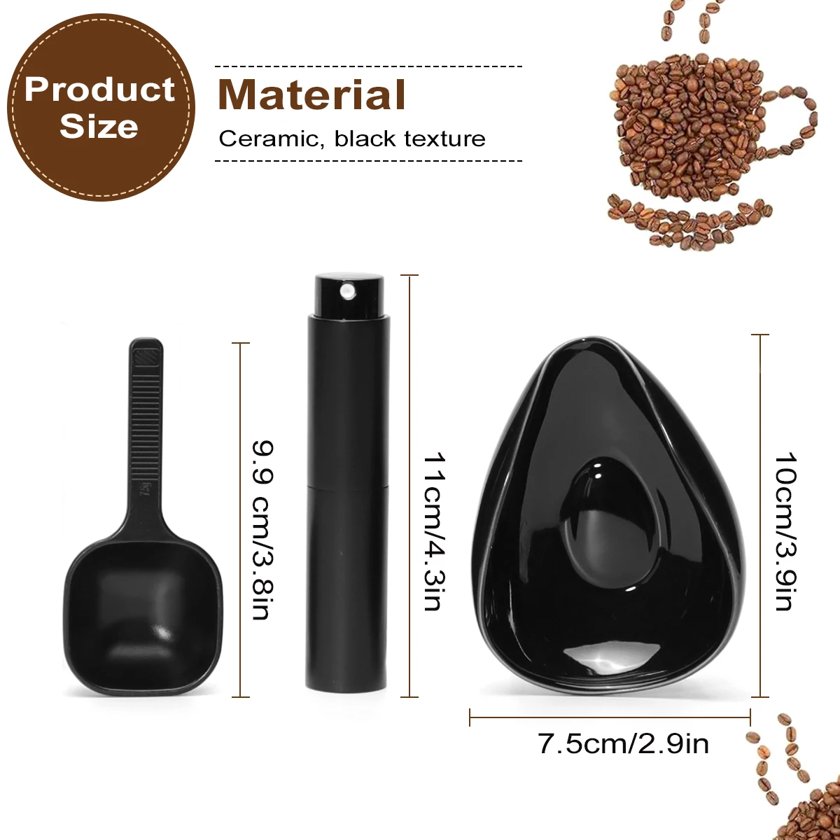 Leeseph Set di tazze e cucchiai dosatori per chicchi di caffè, Kit di vassoi dosatori in ceramica per caffè o tè, accessori per caffè Espresso