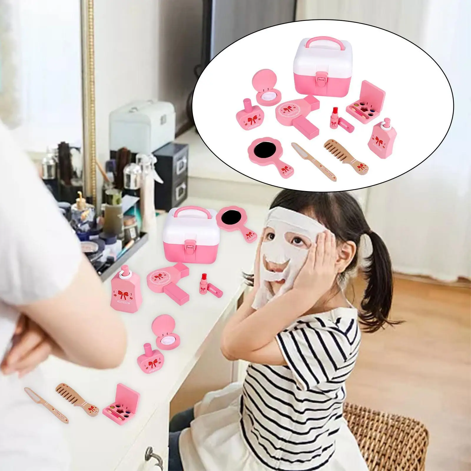 子供のための木製化粧おもちゃセット,化粧台,ロールプレイングゲーム,子供のための洗面化粧台,小さな女の子のためのギフト,ファッション