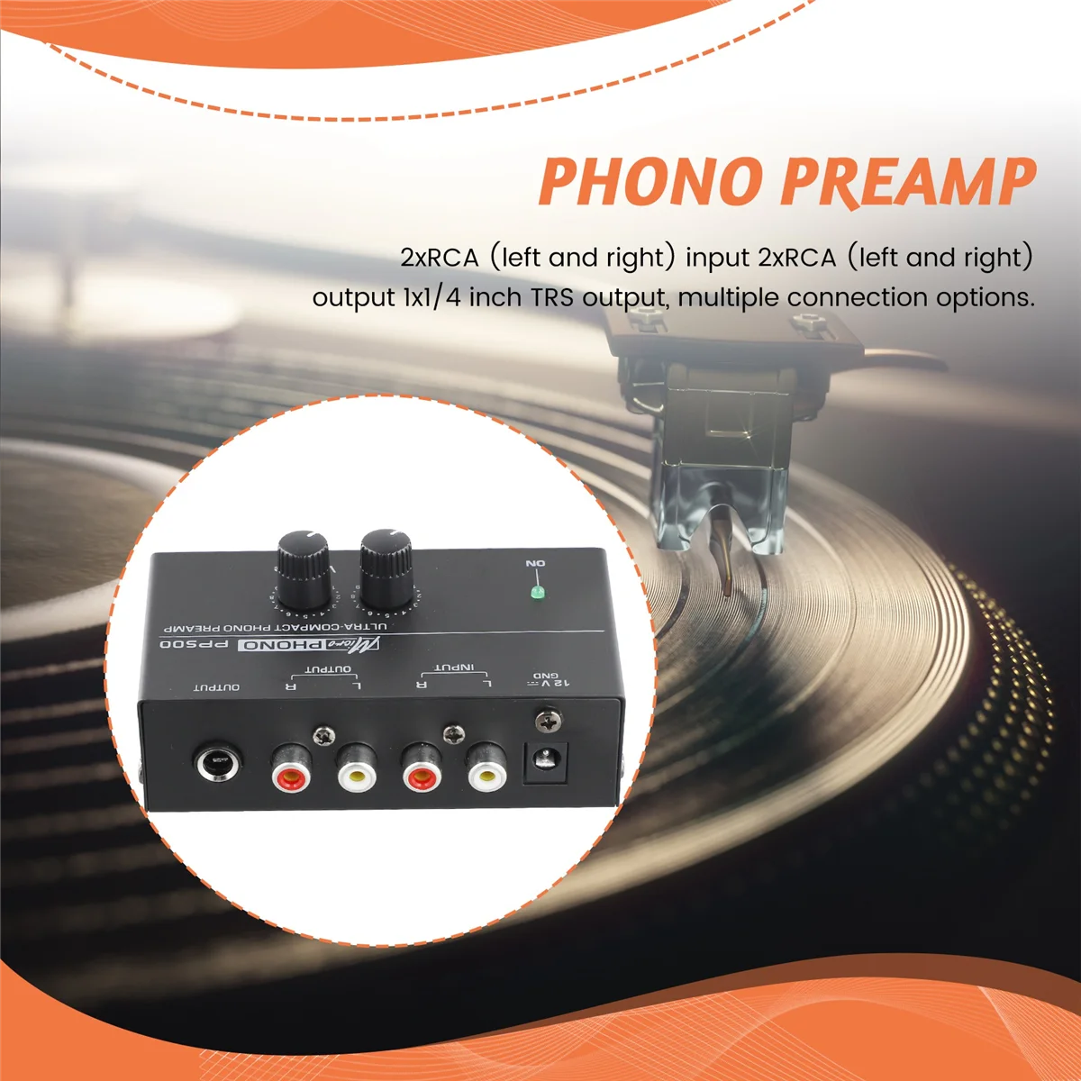 Ultra-Compact Phono Preamp PP500 with Bass Treble Balance Volume Adjustment Pre-Amp Turntable Preamplificador US Plug