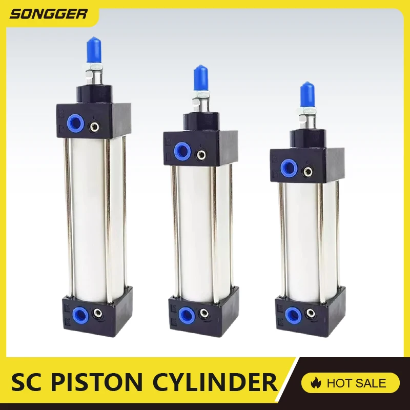 أسطوانة هوائية قياسية SC63 مزدوجة الفعل شوط 25-500 ملم قوة عالية هيكل ألومنيوم مدمجة توصيل سريع للتطبيقات الصناعية