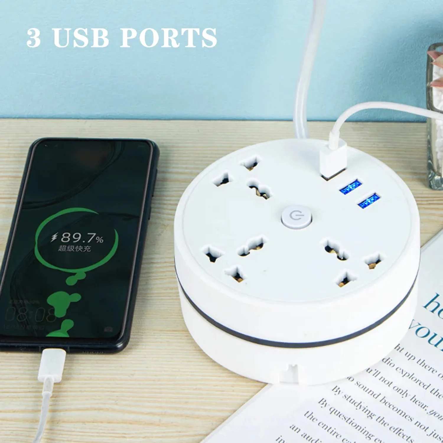 Round Universal Power Strip Portable Extension Cord Plug USB Phone Charger With 3 USB Cable Socket Smart Home EU US UK AU Plug