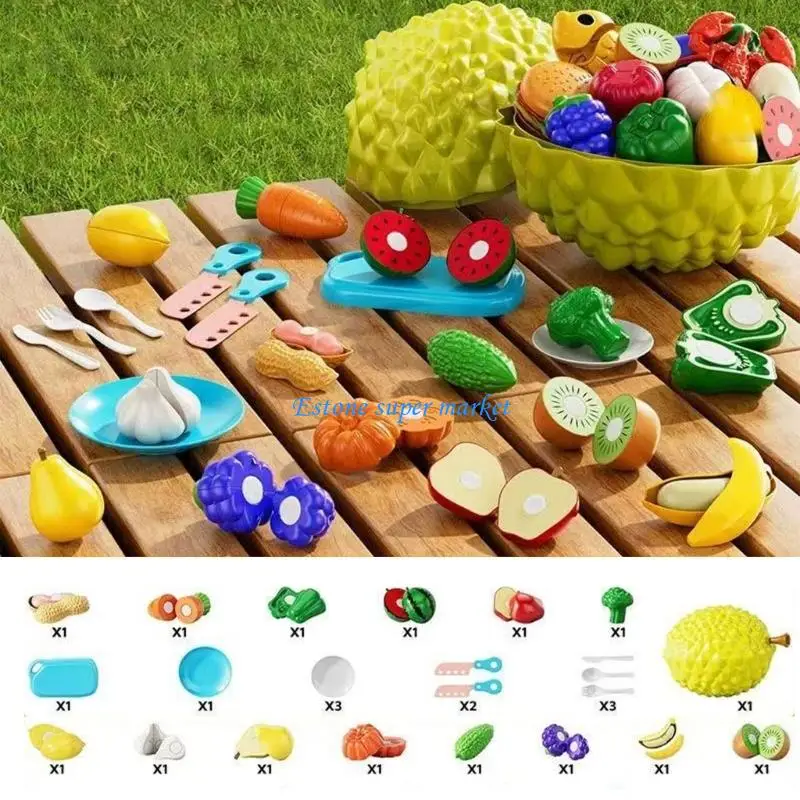 090B เด็กวัยหัดเดินผักผลไม้ Pretend Play ของเล่นตัดของเล่นเพื่อการศึกษาอาหาร