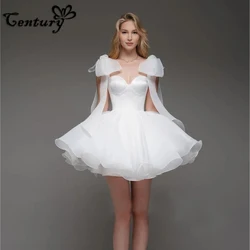 Short Wedding Dresses Mini A-Line Solid Bow Straps Sweetheart Bridal Gowns Backless Sleeveless Bride Dress Customized