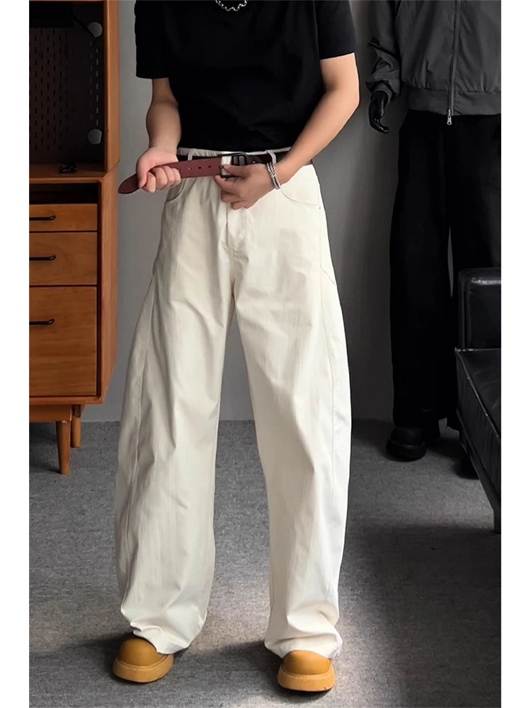 

Белые повседневные брюки с ножом, мужская рабочая одежда в американском стиле, свободные широкие повседневные длинные брюки, осенняя одежда