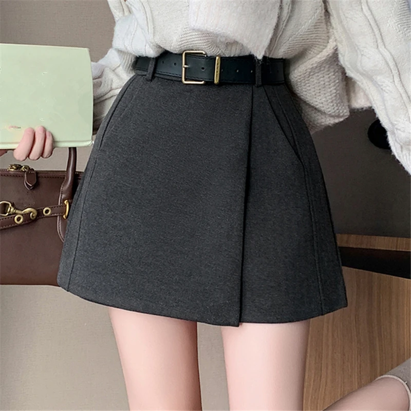 

Woolen Shorts Skirts for Women 2024 New Autumn Winter Fashionable Office Lady High Waist Solid Color Casual Mini Skirts Female