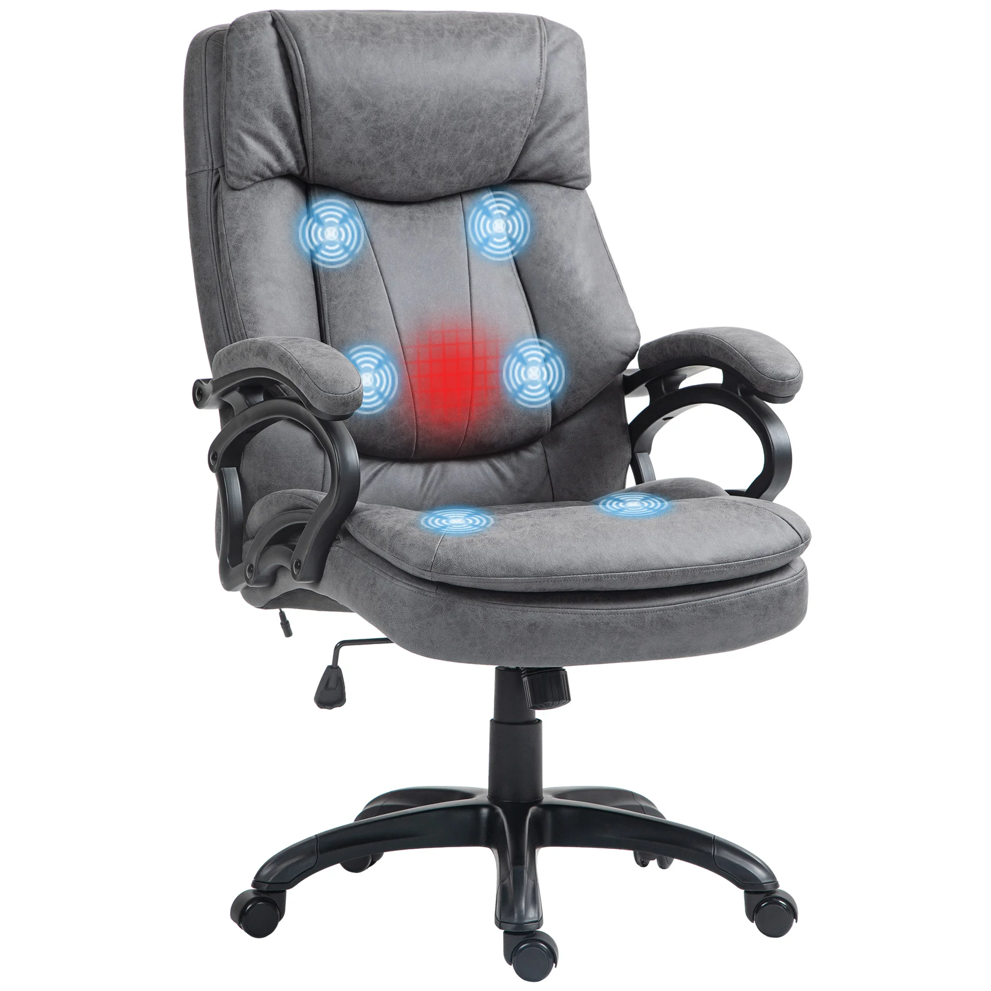 Homcom Massage Executive Office Chair with 6 Vibration Points, Microfibre Heated Computer Desk Chair with Adjustable Height