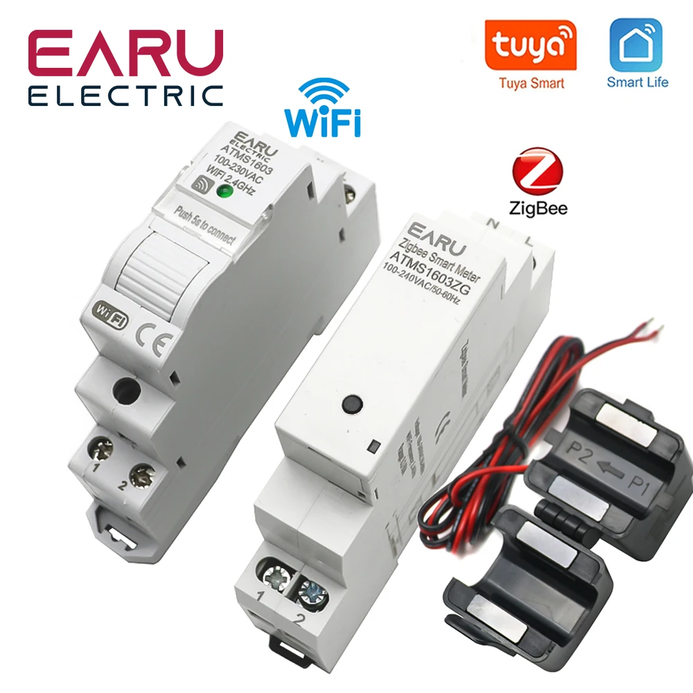 Tuya Smart WiFi  Zigbee Electricity KWH Meter Din Rail Single Phase AC 110V 240V 50A 63A CT AC Meter App Real Time Monitor Power