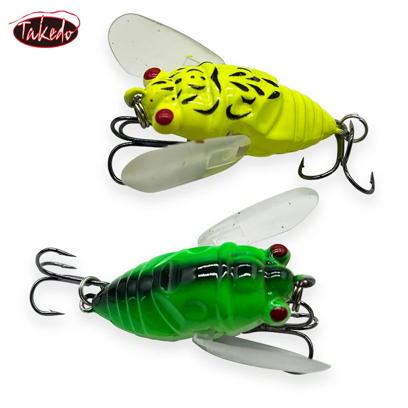 TAKEDO 4 Stück Cicada Angelköder 5 cm 6G Wobbler Top Water Crankbait mit 8 #   Drillinge Kunstköder für Karpfenbarsch