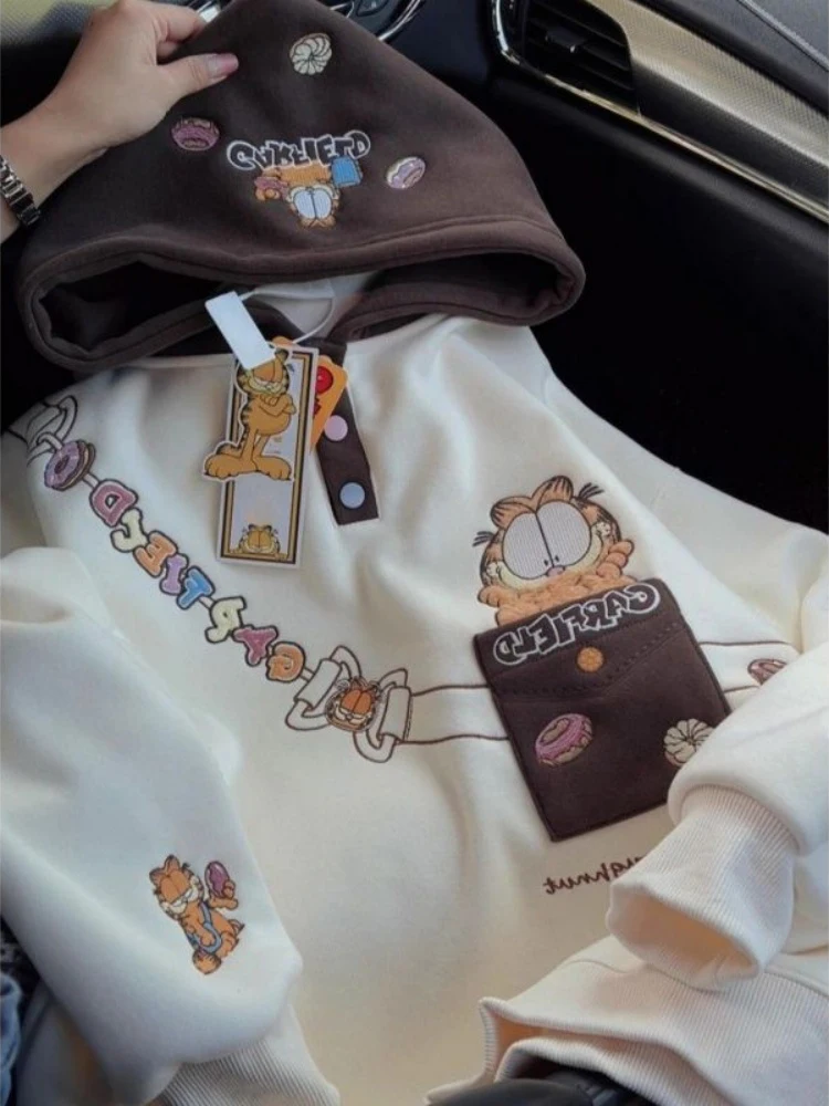 Felpa con cappuccio ricamata dolce vestibilità ampia ex Primavera Autunno College Sle Top Design Sensation Anti-età Faion