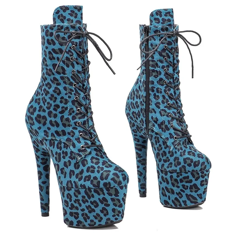 

New Fashion Leopard Sexy Exotic Pole Dancing Shoes 17CM/7inches High Heel Round Toe Platform Women's Modern Ankle Boots 006