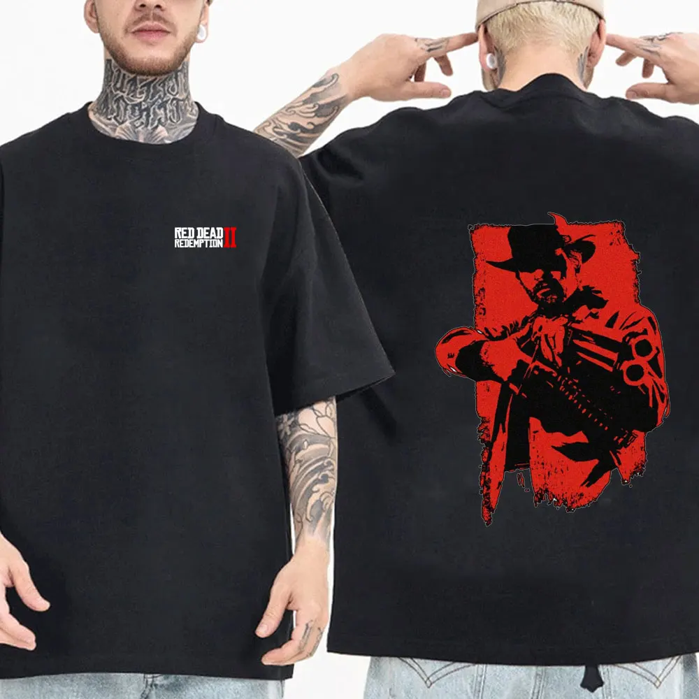 الأحمر الميت الفداء 2 لعبة الجرافيك تي شيرت ملابس للرجال عالية الجودة موضة تي شيرت زوجين س الرقبة القطن قصير الأكمام التي شيرت