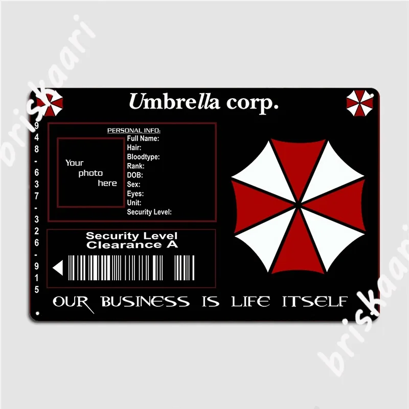 Umbrellas Corporation Id Card Template Metal Sign Plaques Party Cinema Living Room Vintage Tin Sign Poster