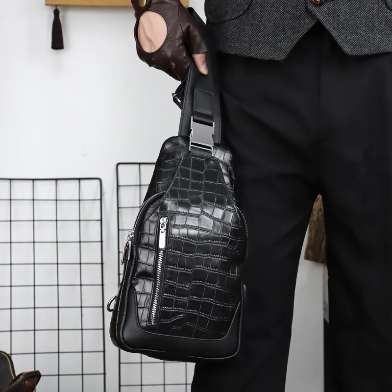 

Casual Men's Leather Shoulder Bag Genuine Leather Chest Pack Messenger Crossbody Bags For Male Black Color