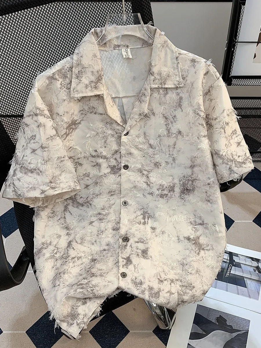 Loose Fit Men's Short Sleeve Shirt Summer Thin Style Casual Design Bohemian Tie Dye Half Sleeve Breathable Lightweight Top