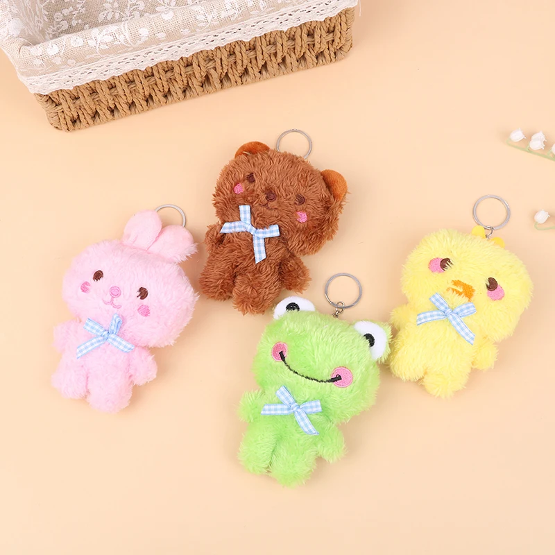New Cartoon 1PC Mini 4 Animal Little Bear Rabbit Frog Chicken Stuffed Plush Toy Plush Animal Keychain Decorate view 2
