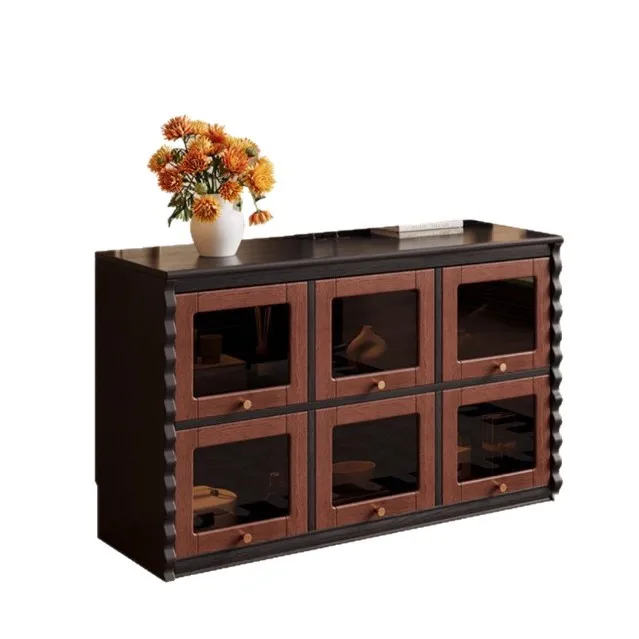 

French retro solid wood TV, modular combination cabinet, home living room wall audio-visual cabinet, large-capacity storage