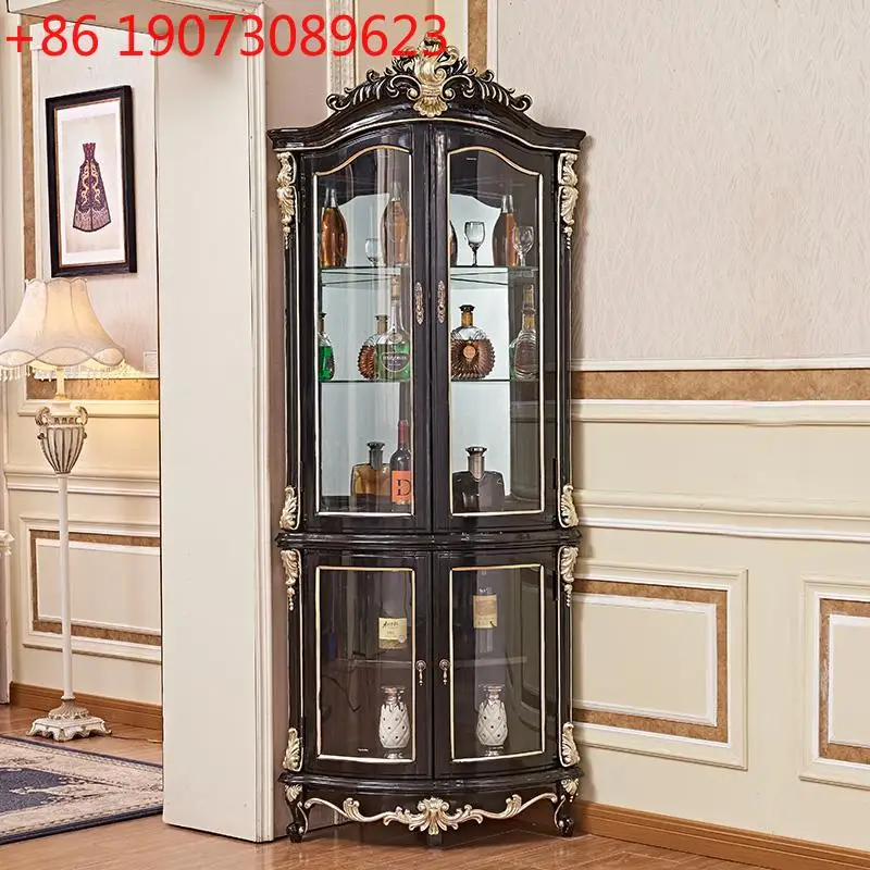

Европейский угловой шкаф, угловой шкаф, треугольная витрина для гостиной, винный шкаф из черного дерева