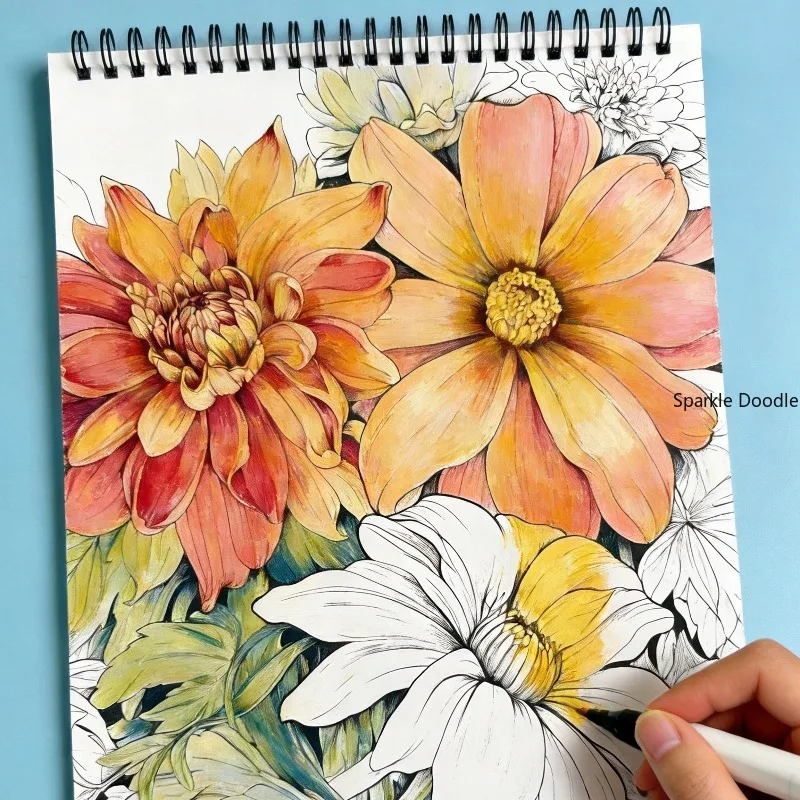 A Realistic Flower Coloring Picture Book for Gardens, Includes 32 Different Floral Thread Patterns, for Adults To Relieve Stress